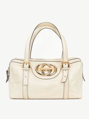Gucci Boston Britt Small White Leather GG Handbag